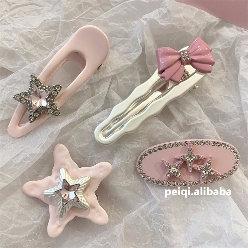 甜心girl粉色系水钻星星鸭嘴发夹
