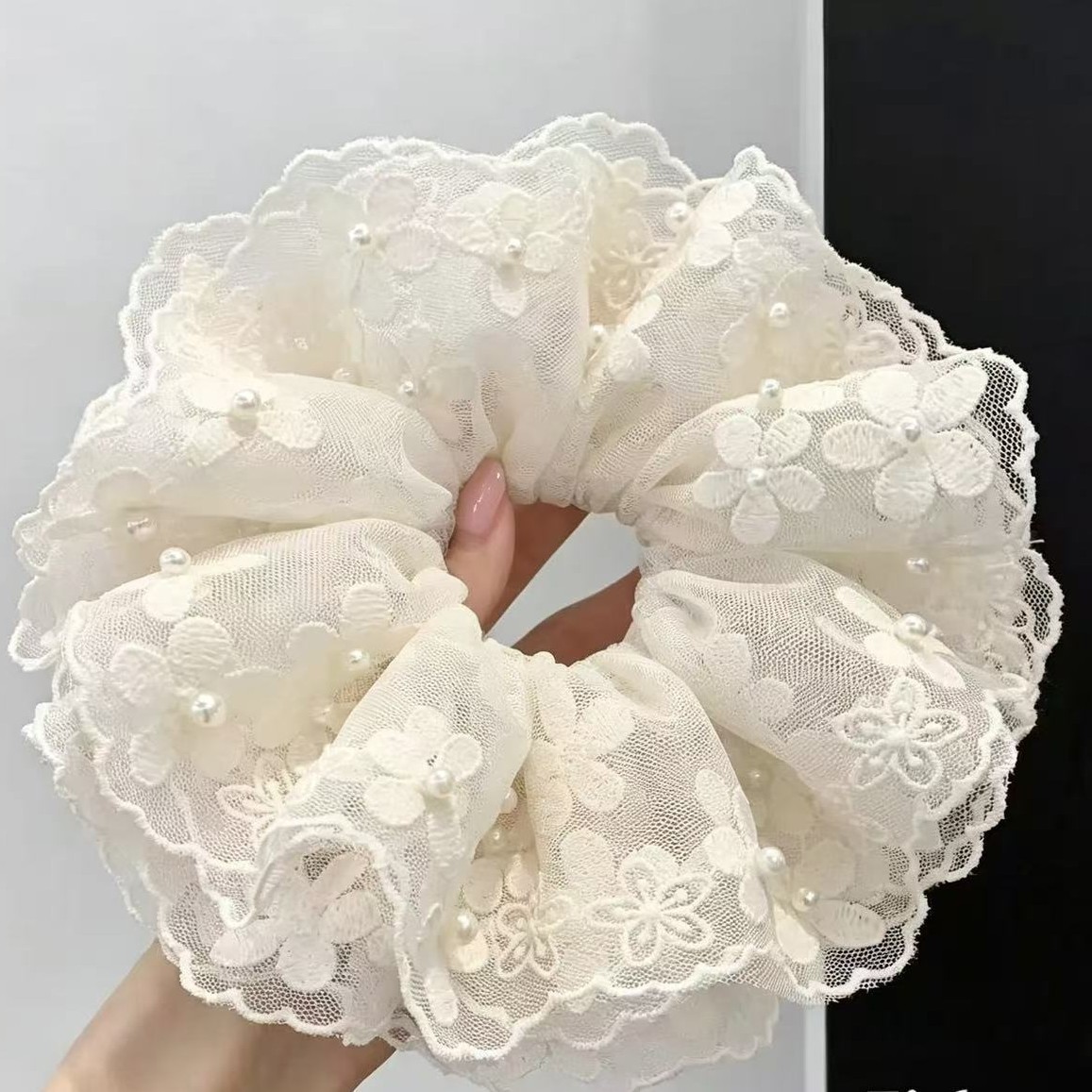 超仙法式蕾丝钉珠超大大肠发圈女