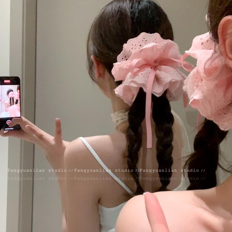 甜妹自拍 温柔蕾丝抽绳大肠发圈女甜美可爱丸子头发绳扎头绳头花