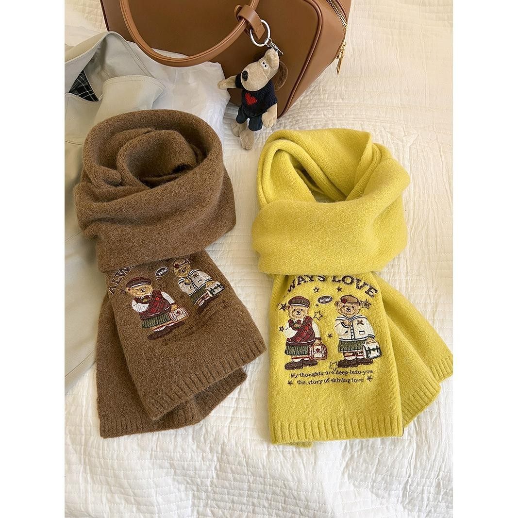 韩国in新款刺绣学院风针织围巾女秋冬季保暖百搭日系仿羊绒,服饰配件/皮带/帽子/围巾,围巾/丝巾/披肩,淘宝优惠券,粉丝福利购,淘宝优惠卷