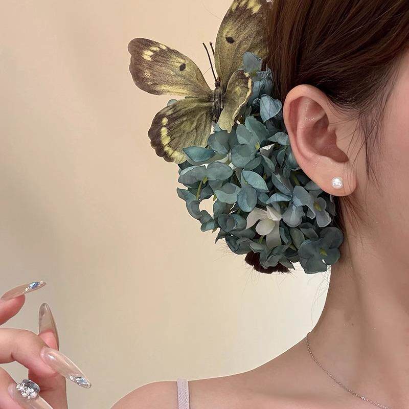 纯欲风超仙绿色蝴蝶发夹女春夏天海边度假拍照头花发饰鸭嘴夹抓夹