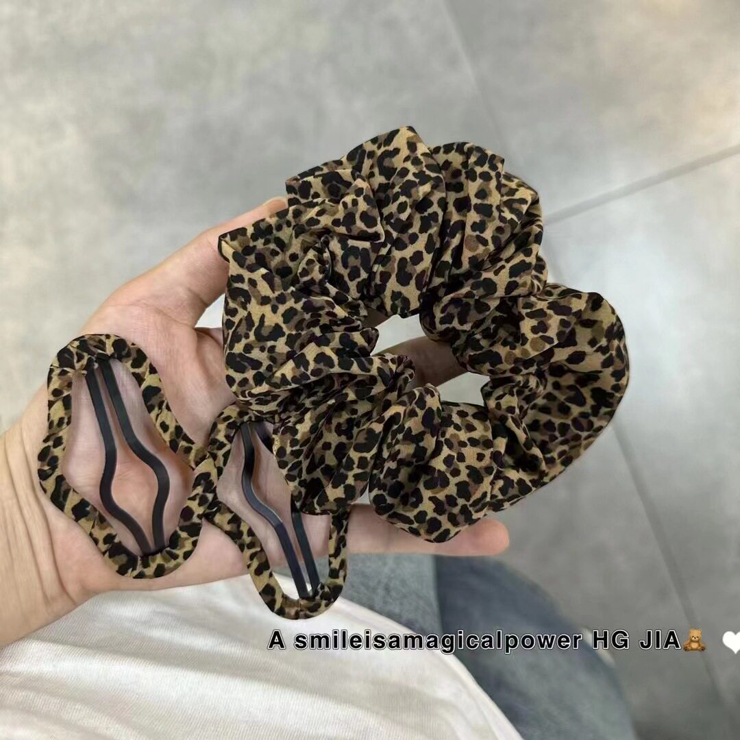 东大门大号布艺豹纹大肠发圈欧美个性复古扎头发头绳新款女士发圈