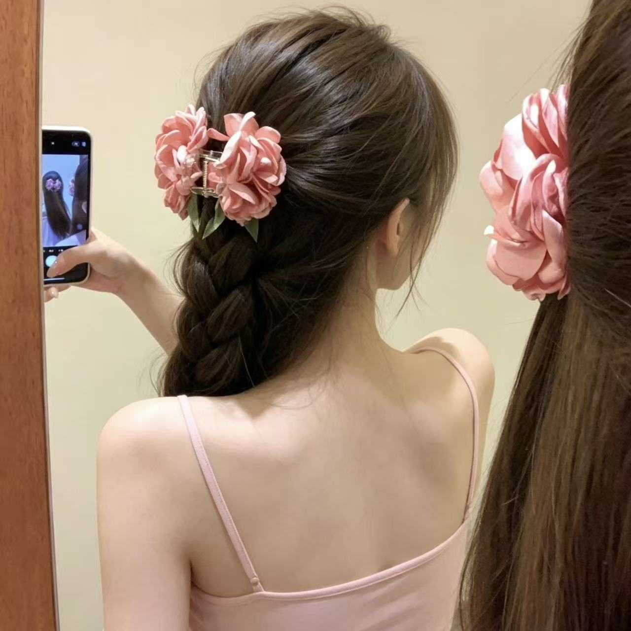 自然美学布艺花朵烧边发夹侧边夹