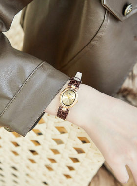 歌迪中古皮带女款手表小众复古级感腕表轻奢简约石英手表女气质表