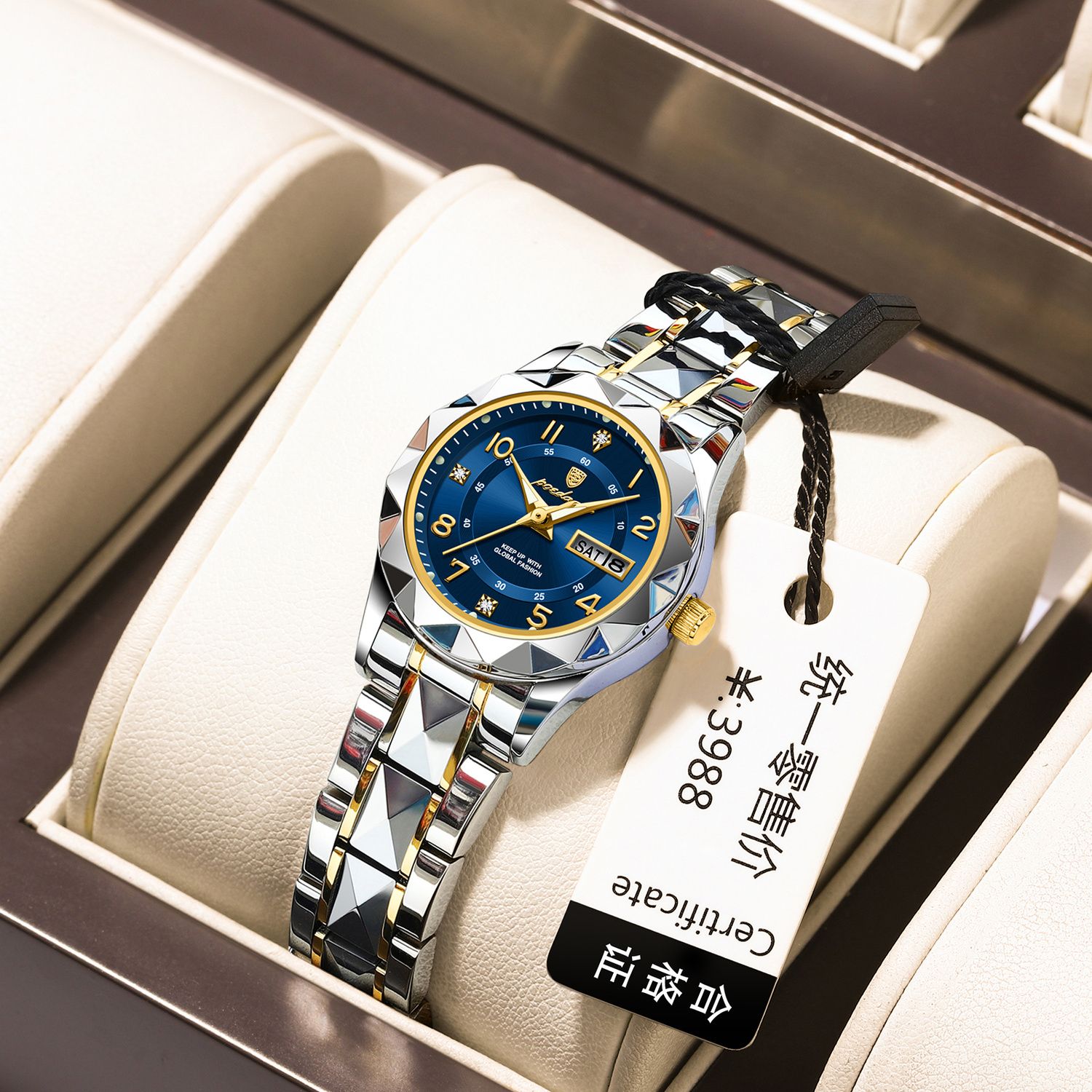 瑞士品牌柏达茄新款女士手表防水夜光日历高档小众复古轻奢可水洗
