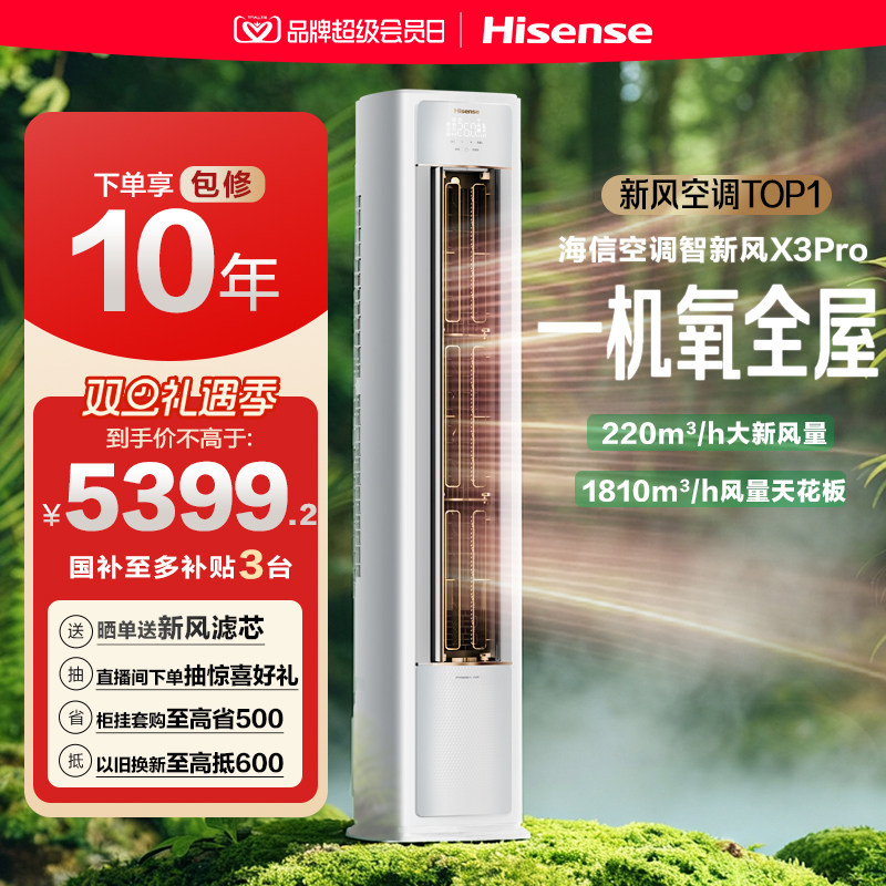 海信空调智新风X3Pro新风大3匹家用立式国补一级能效客厅柜式柜