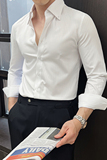 男士新款长袖暗条纹修身衬衫男式翻领衬衣痞帅上衣CS122-P75白，男装衬衫，电商A407