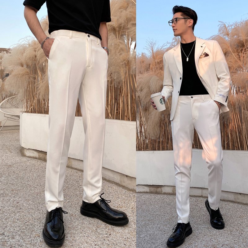 春夏新款英伦网红风男士休闲西裤男式修身休闲裤K224-P75控98-白，男装西裤，电商A407