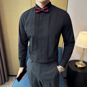 23新款婚礼法式袖翼型领衬衫纯色白色礼服长袖衬衣黑-CS104-P60图片