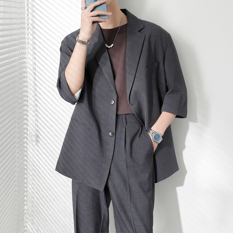 ins轻熟风纯色宽松落肩中袖西服外套男青年西装拼XZ285/P135控198,男装西服套装,电商A407