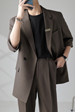 ins轻熟风纯色宽松落肩中袖西服外套男垂感西装咖XZ286/P145控198，男装西服套装，电商A407