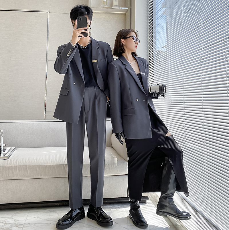 ins轻熟风新款情侣西服男女休闲微宽松垂感西装灰XZ298-P155控198，男装西服套装，电商A407