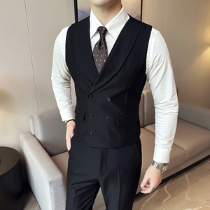 2025新款男士青果领新郎伴郎服双排马甲两件套装黑MJ300-P140,仙女裙怎么搭配男士图片