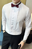 23新款婚礼法式袖翼型领衬衫纯色白色礼服长袖衬衣黑-CS104-P60，男装衬衫，电商A407