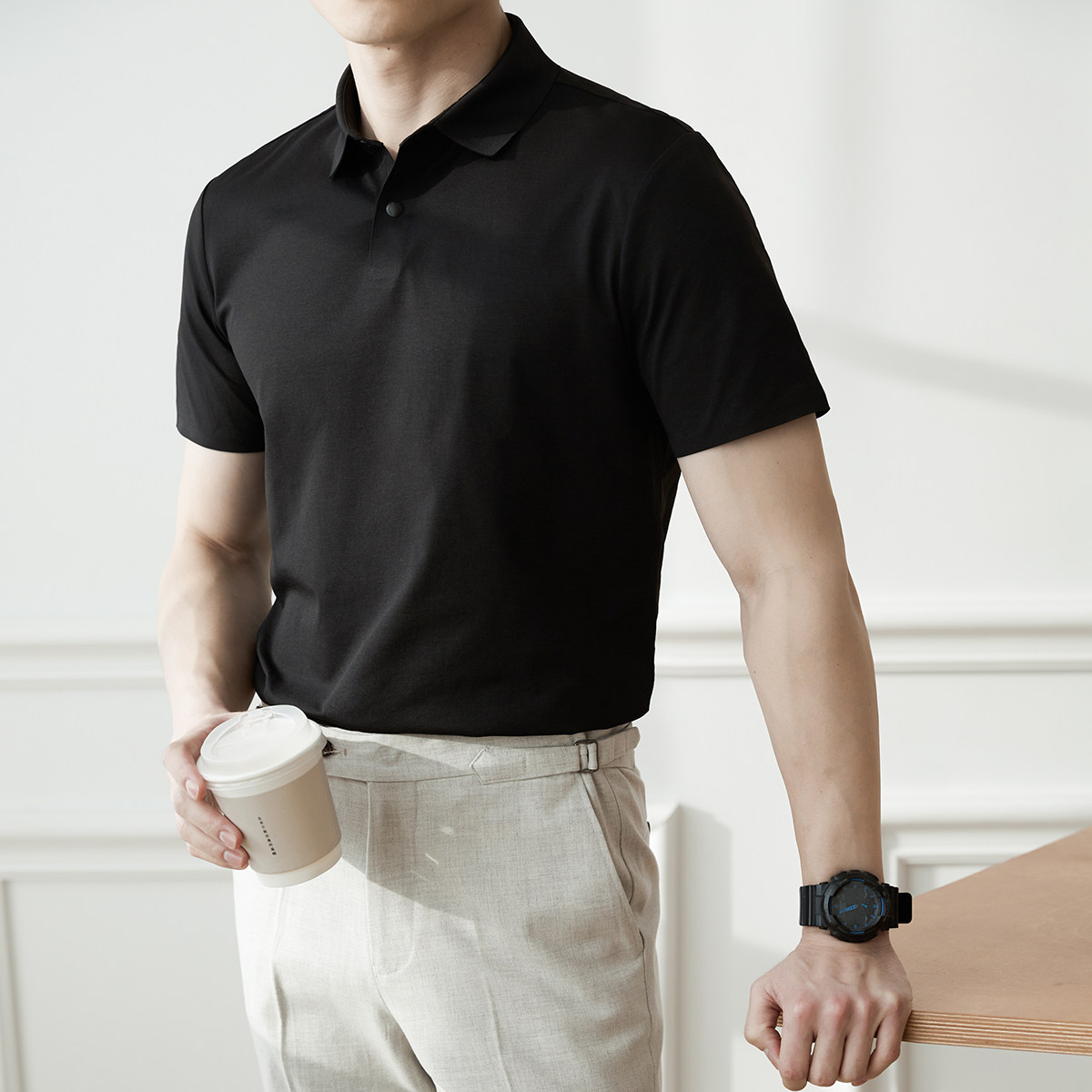 DT95/P40男士翻领POLO衫短袖休闲修身商务绅士纯色百搭速干T恤,男装T恤,电商A407