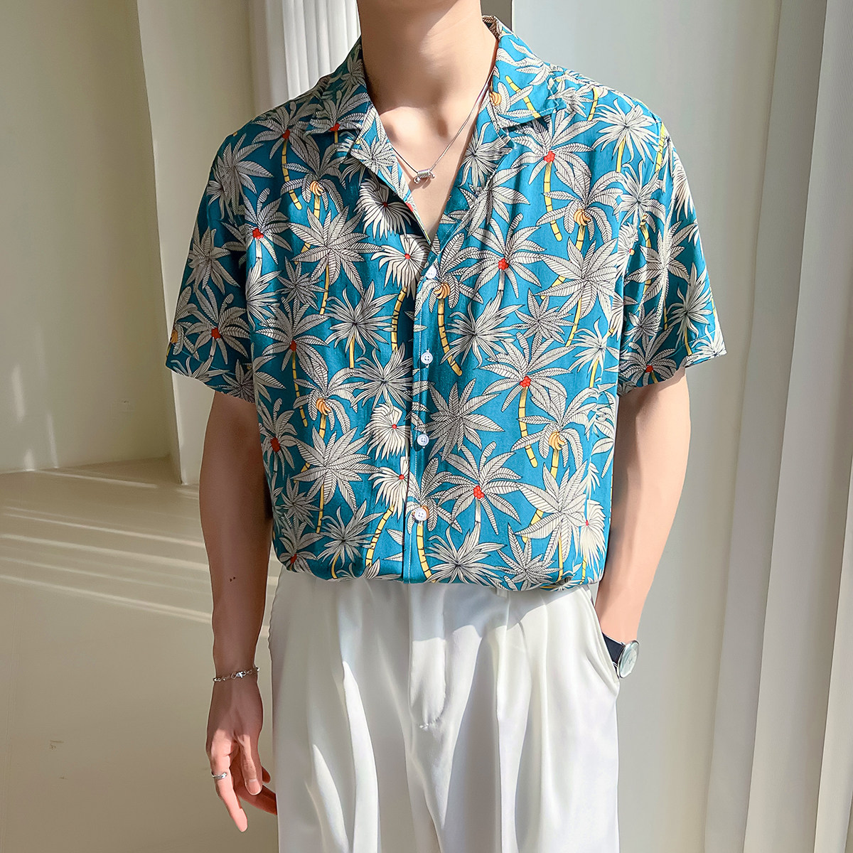 轻熟风男士夏季短袖古巴领宽松落肩男衬衫A407/CS24-P65,男装T恤,电商A407