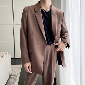 ins轻熟风新款男士微宽松纯色西服上衣男西装咖XZ298-P155控198图片