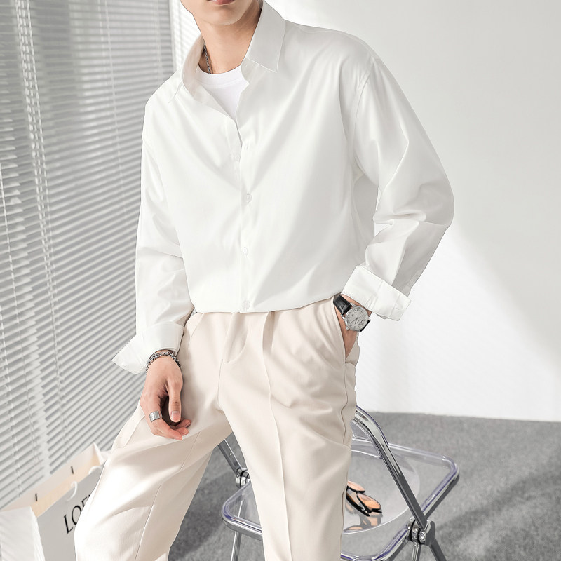 ins轻熟风男士宽松落肩纯色长袖衬衫免烫垂感衬衣CS01-P60控88,男装衬衫,电商A407