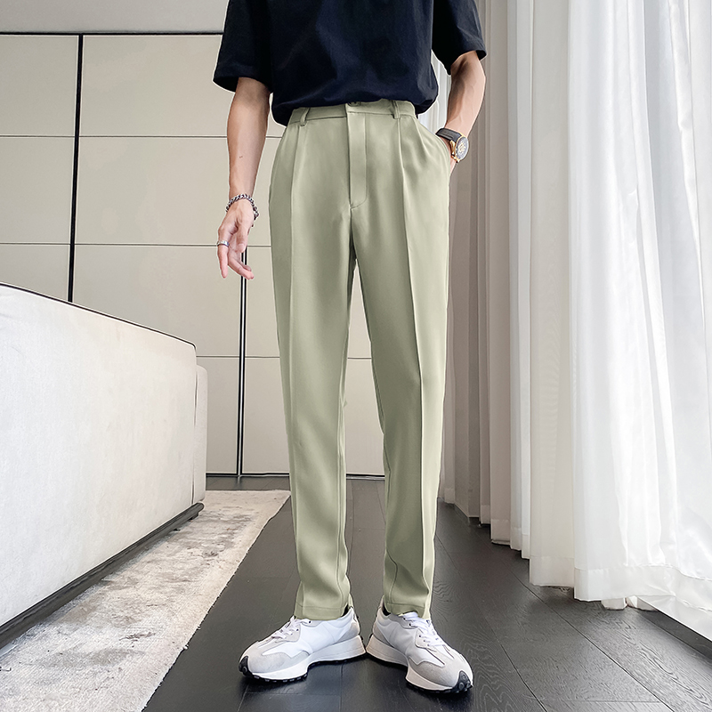 ins轻熟风新款男士锥形萝卜裤男士休闲纯色西裤绿K299-P75控108，男装西裤，电商A407