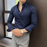 男士新款长袖暗条纹修身衬衫男式翻领衬衣痞帅上衣CS122-P75藏，男装衬衫，电商A407