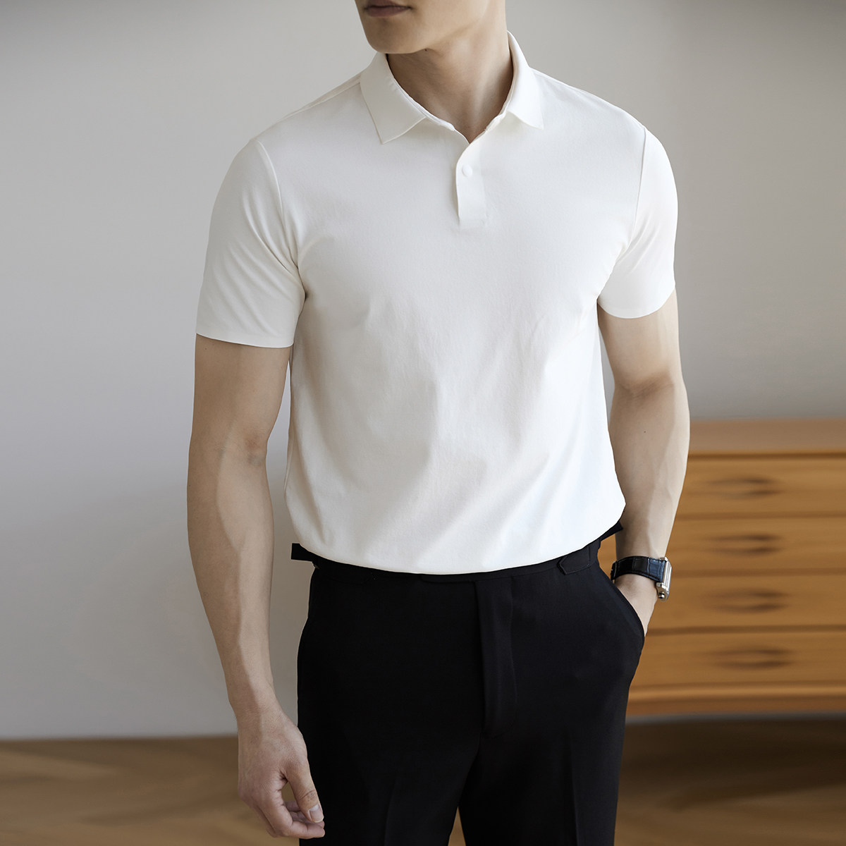 DT95-P40男士翻领POLO衫短袖休闲修身商务绅士纯色百搭速干T恤白,男装T恤,电商A407