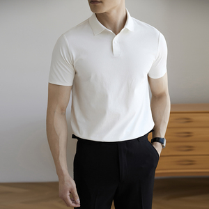 DT95-P40男士翻领POLO衫短袖休闲修身商务绅士纯色百搭速干T恤白图片