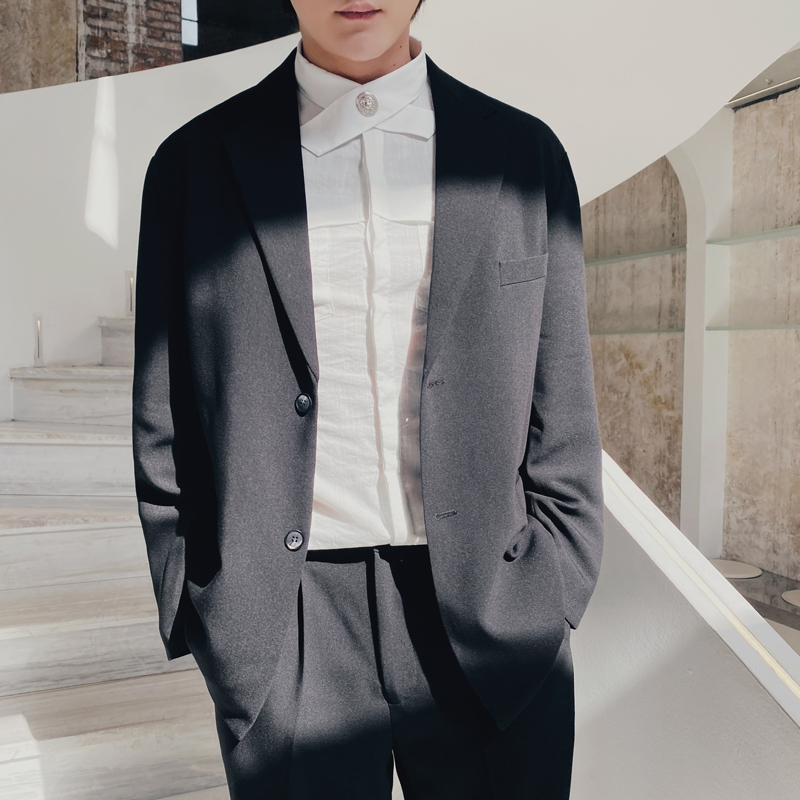 2025秋冬新款男士休闲纯色宽松西服外套男青年西装XZ267/P155黑色，男装西服套装，电商A407