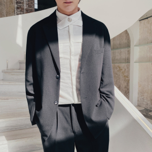 2025秋冬新款男士休闲纯色宽松西服外套男青年西装XZ267/P155黑色，男装西服套装，电商A407
