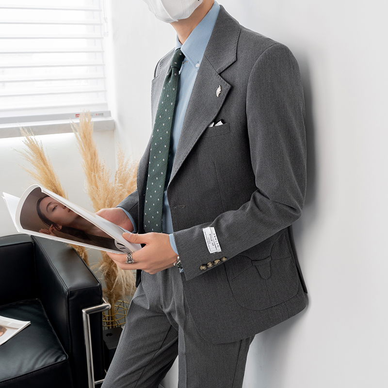 男士网红单排纯色休闲西装新伴郎西可配套装黄XZ273/P160控188，男装西服套装，电商A407