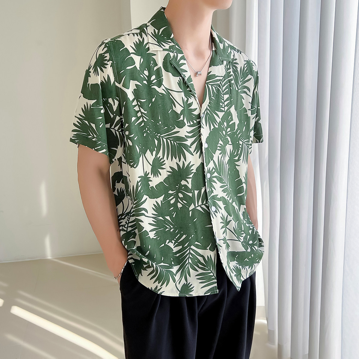 轻熟风男士夏季短袖古巴领宽松落肩男衬衫A407/CS24-P65,男装T恤,电商A407