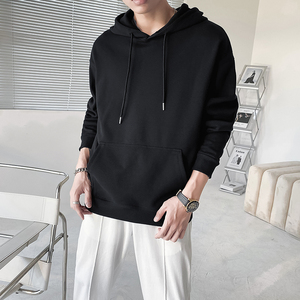 ins轻熟风男士纯色360克重磅连帽长袖T恤打底衫白WY02-P55控78图片