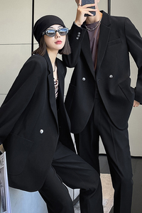 ins轻熟风新款情侣西服男女休闲微宽松垂感西装黑XZ299-P155控198图片