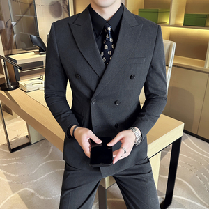 男士结婚礼服双排扣枪驳领西服修身新郎伴郎服A407/XZ338黑-P125图片
