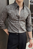新款男士长袖痞帅花衬衫男式修身长袖翻领免烫衬衣CS116-P70-绿，男装衬衫，电商A407