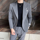 2025秋冬新款男士单排纯色休闲西装新伴郎西可配套装XZ273-P160杏，男装西服套装，电商A407