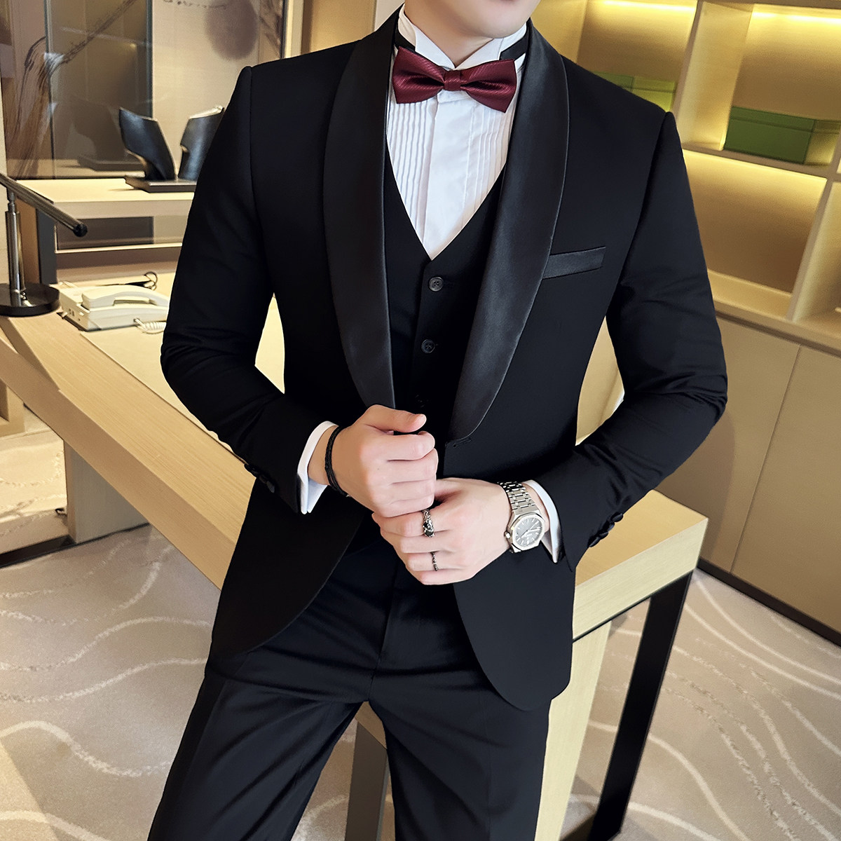 男士结婚礼服单排青果领西服修身新郎伴郎服单西A407/XZ335/P135,男装西服,电商A407