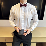 23新款婚礼法式袖翼型领衬衫纯色白色礼服长袖衬衣黑-CS104-P60，男装衬衫，电商A407