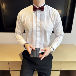 23新款婚礼法式袖翼型领衬衫纯色白色礼服长袖衬衣黑-CS104-P60图片
