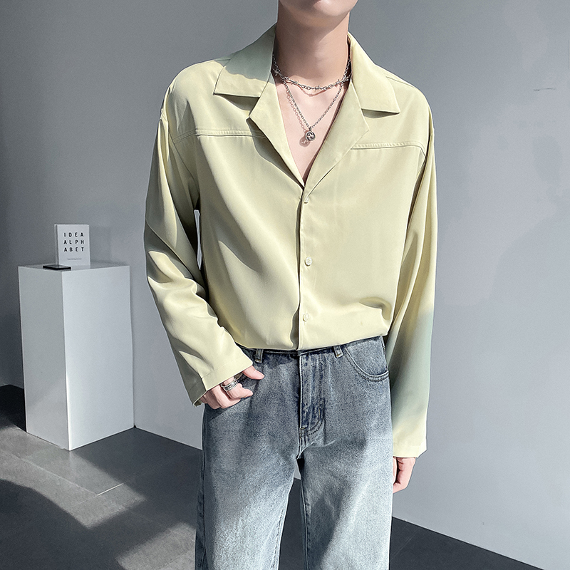 ins轻熟风男士宽松落肩西装领衬衫免烫垂感衬衣绿CS02-P55控88，男装衬衫，电商A407