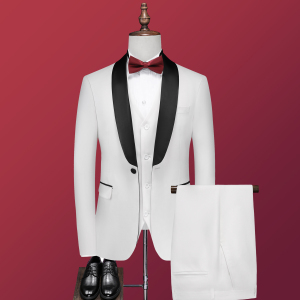男士结婚礼服新郎伴郎西装三件套白色青果领枪驳领合集A407-P280图片