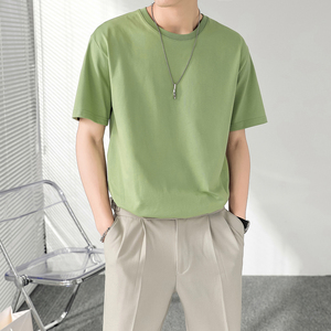 ins轻熟风高品质240克男士圆领微宽落肩T恤DT407-P25-杏色-控58图片