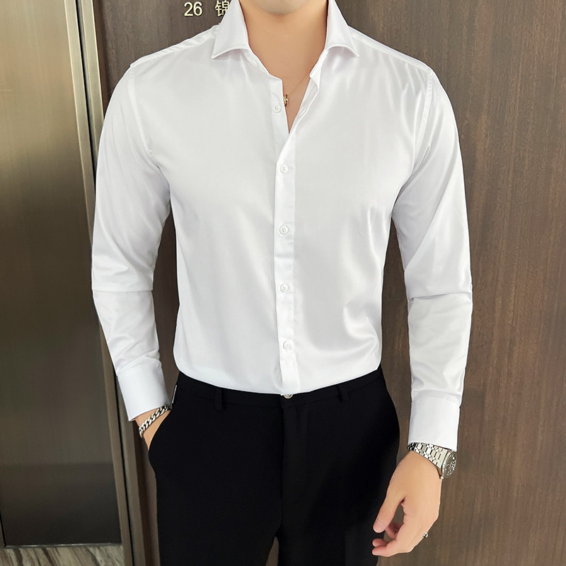 2025男士新款商务休闲温莎领条纹长袖衬衫一字领白A407-CS94-P68,男装衬衫,电商A407