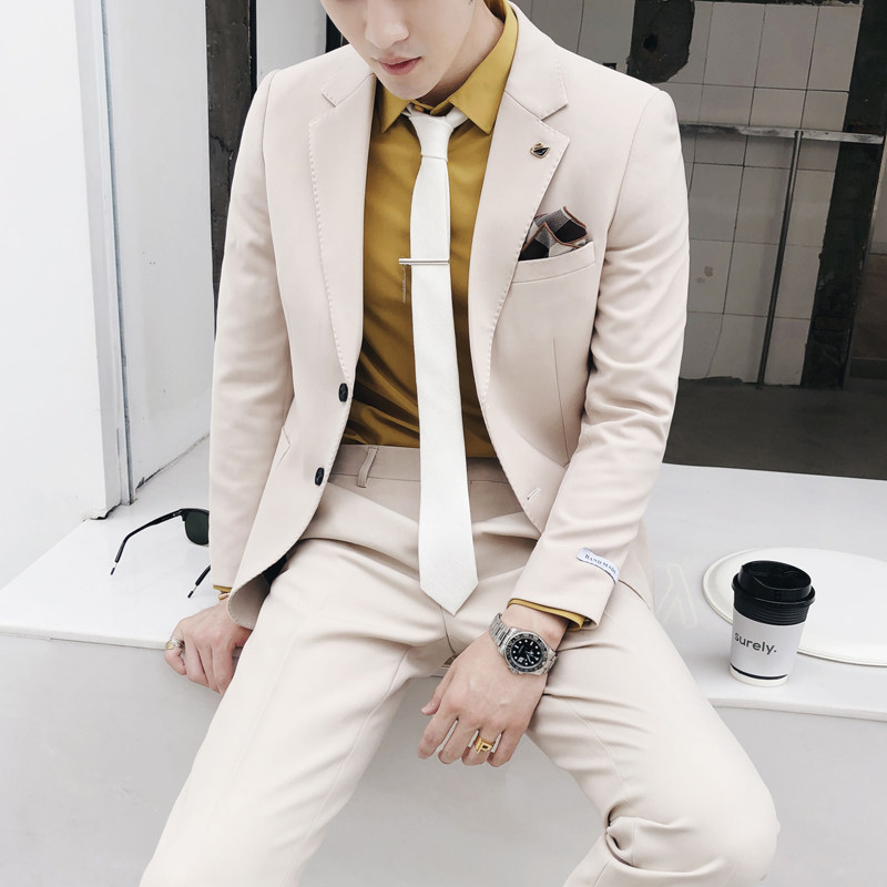 2025秋冬新款英伦风男士网红单排扣西服两件套装A407-XZ224-P240，男装西服，电商A407