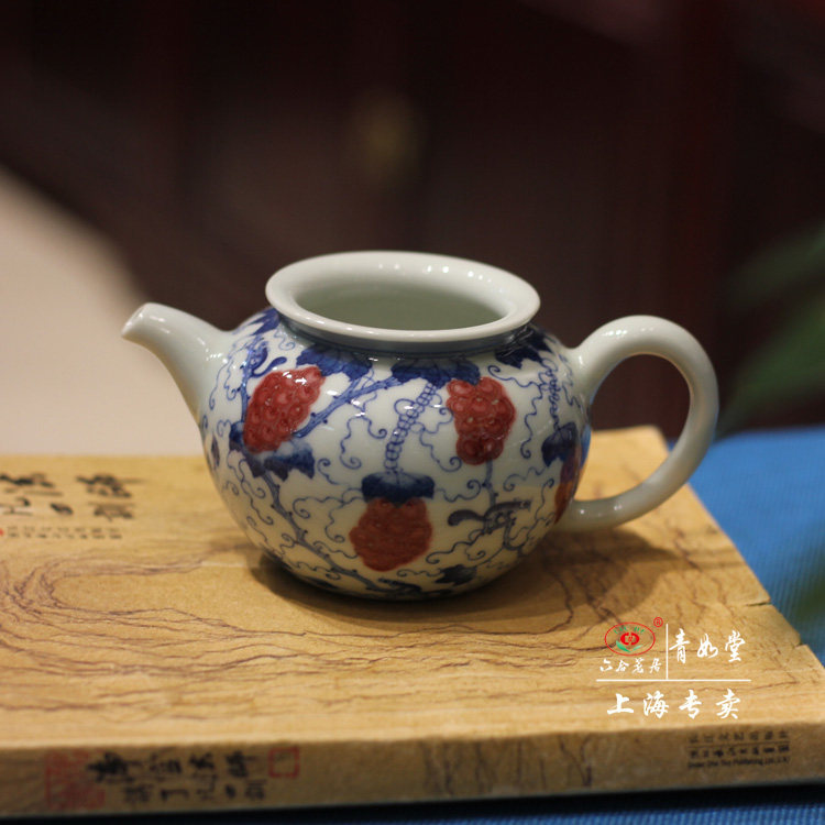 【青如堂】全手工青花釉里红松鼠葡萄纹公道杯 六合茗居