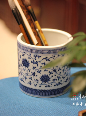 【青如堂】全手工精品青花缠枝纹大笔筒  甲午作品 六合茗居