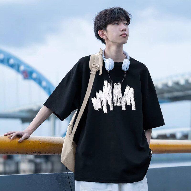 上衣男休闲夏季T恤2026短袖男女生宽松体恤衫纯棉黑色薄款新款年