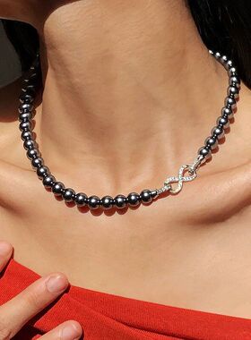 真多麻颈链灰色配饰毛衣黑项饰