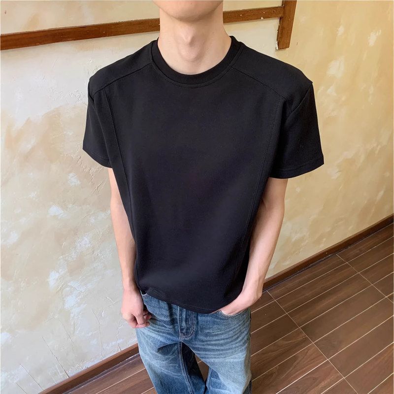 男款黑色恤重磅小短款le解构夏季