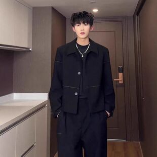 香风搭短款anfit西服le小潮牌垫肩痞帅外套风穿休闲c老钱夹克男款