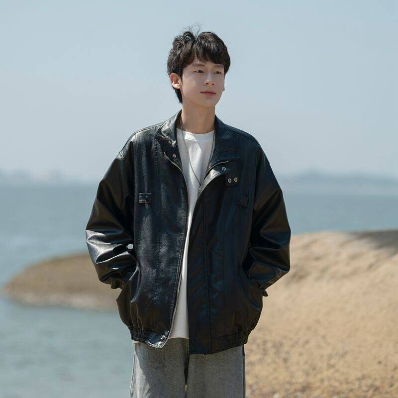 宽松皮夹克街头美式潮牌皮衣外套痞帅男款复古男春秋季oversizepu